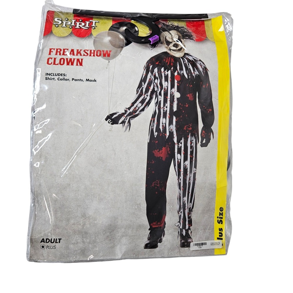 Spirit Halloween Freakshow Clown Plus Size Costume Set Shirt Pants Incomplete